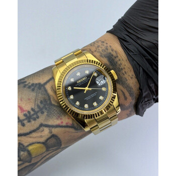 Custom Seiko Mod • Black Diamond Gold Datejust • 39mm